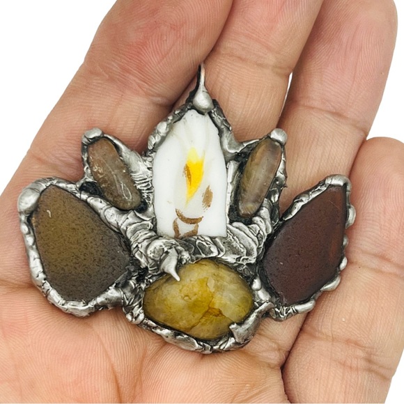 Citrine Sea Glass & Broken China Artisan Pendant Vintage Triple Chain Necklace - Picture 6 of 12